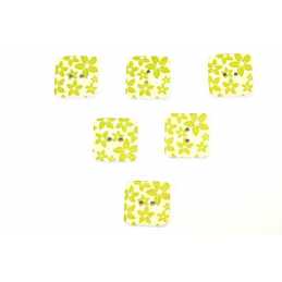 LOT 6 BOUTONS BOIS : carré motif fleur 15mm (04) 
