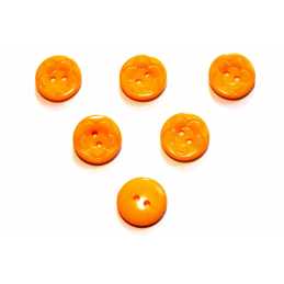 LOT 6 BOUTONS ACRYLIQUES: rond motif fleur orange (01) 