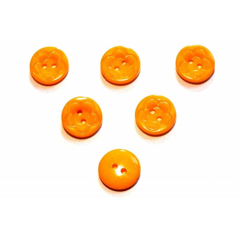 LOT 6 BOUTONS ACRYLIQUES: rond motif fleur orange (01) 