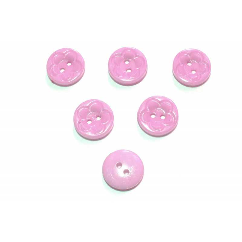 LOT 6 BOUTONS ACRYLIQUES:  : rond motif fleur rose clair 15mm (01) 