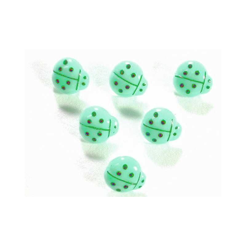 LOT 6 BOUTONS ACRYLIQUES : coccinelle vert turquoise/noire 14*13mm  