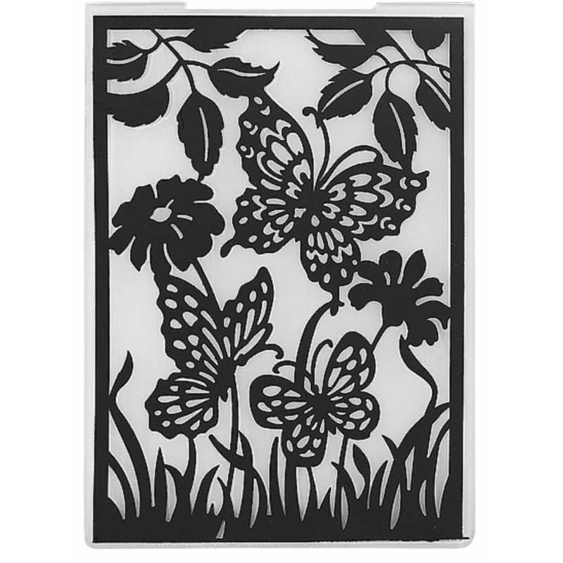 CLASSEUR D'EMBOSSAGE PLASTIQUE :  papillon et fleurs 14*10cm (01) 