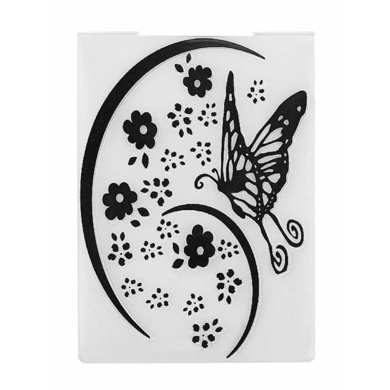 CLASSEUR D'EMBOSSAGE PLASTIQUE :  papillon et fleurs 14*10cm (03) 