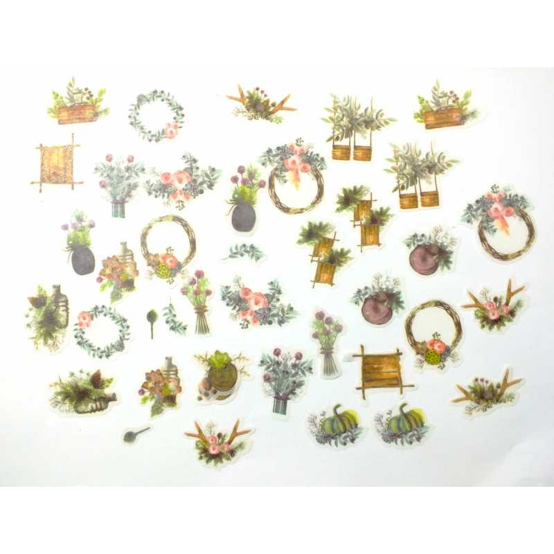 LOT DE 40 STICKERS  Motifs fleurs , taille sticker de 16 à 37mm (01) 