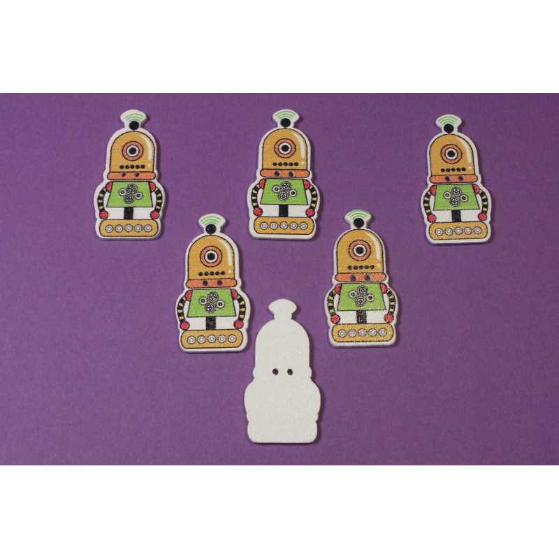 LOT 6 BOUTONS BOIS : robot 32*17mm (03) 