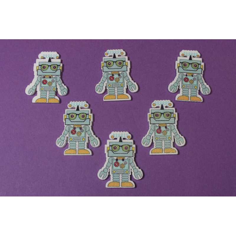 LOT 6 BOUTONS BOIS : robot 30*23mm (07) 