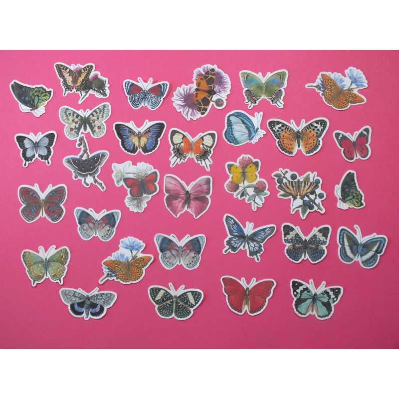 LOT 30 STICKERS :papillon 4 à 6cm (01) 