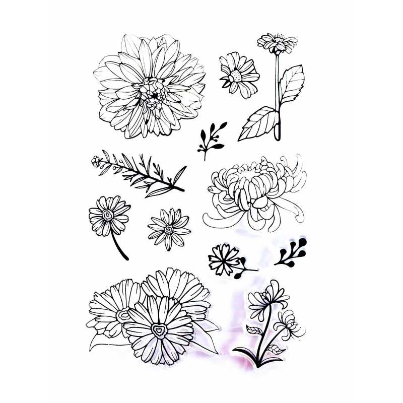 Tampons silicone transparent  motifs fleurs (01) 