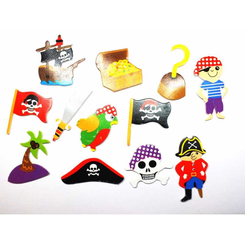 LOT 12 STICKERS MOUSSE AUTOCOLLANT motif pirate taille 4 à 6cm 