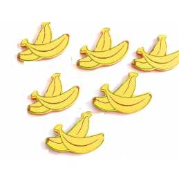 LOT 6 APPLIQUES BOIS : banane jaune 36*23mm 