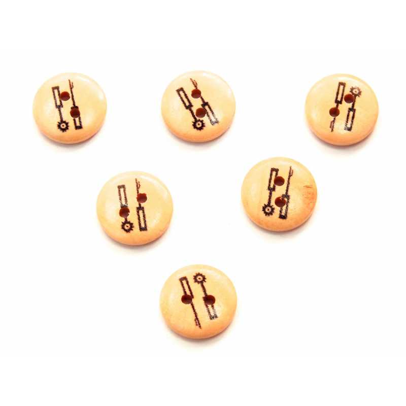 LOT 6 BOUTONS BOIS : rond motif theme mercerie outils couture 15mm (31) 