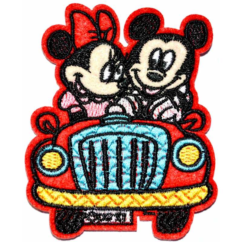 APPLIQUE THERMOCOLLANT : Mickey et Minnie en voiture 8*7cm (02) 