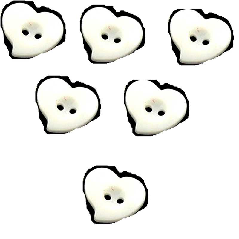 LOT 6 BOUTONS ACRYLIQUES : coeur blanc 13*12mm (04) 