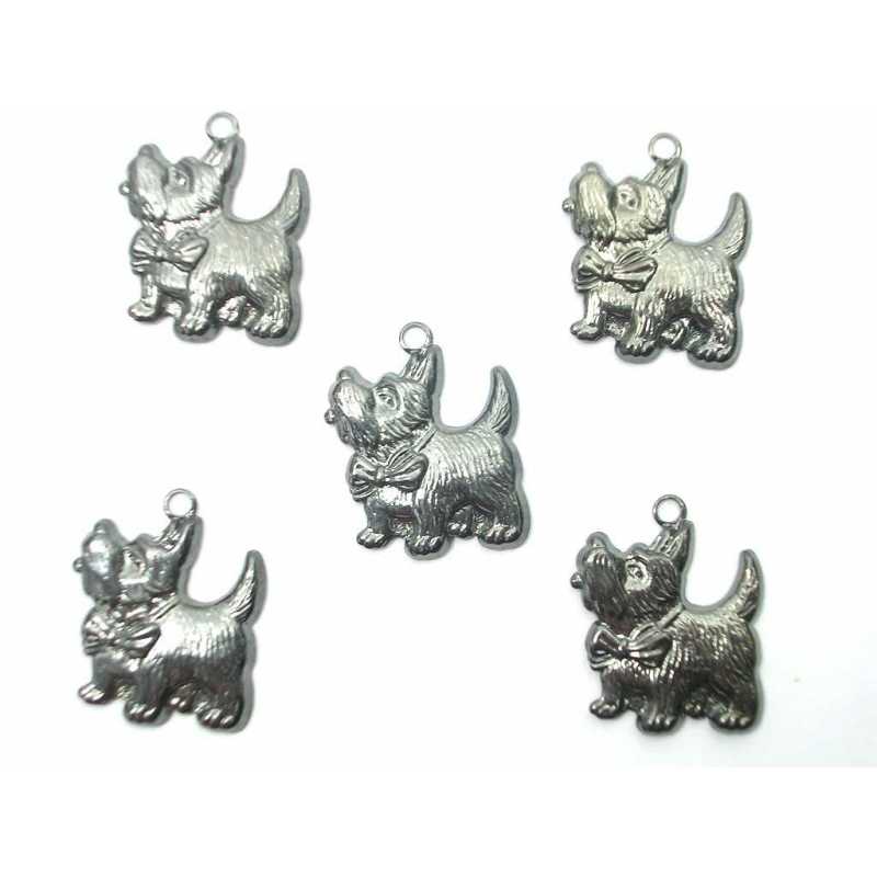 LOT  5 CHARMS METALS couleur hématite : Westie 18*15mm 