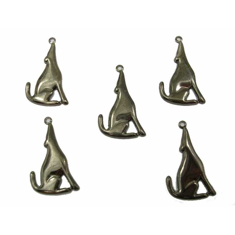 LOT  5 CHARMS METALS couleur hématite : coyotte 27*14mm 