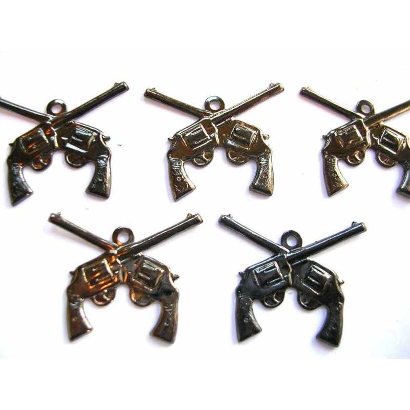 LOT 5 CHARMS METALS couleur hématite : double colt  21*18mm 