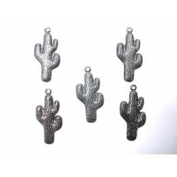 LOT 5 CHARMS METALS couleur hématite : cactus 26*12mm 