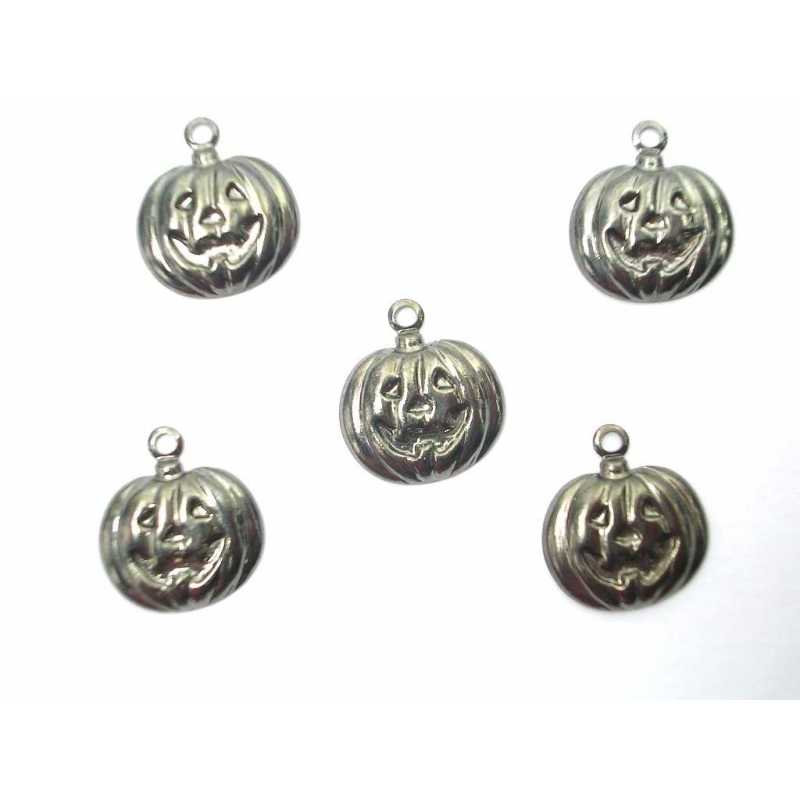 LOT 5 CHARMS METALS couleur hématite :  citrouille halloween 13*12mm 