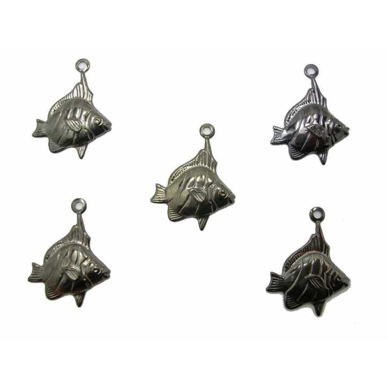 LOT 5 CHARMS METALS couleur hématite : poisson 20*15mm 