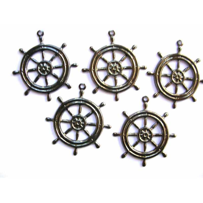 LOT 5 CHARMS METALS couleur hématite : barre de bateau 25mm 