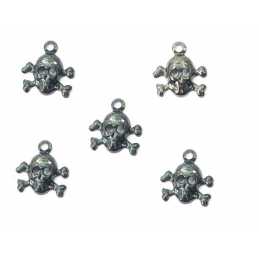 LOT 5 CHARMS METALS couleur hématite  : tete de mort 9mm 