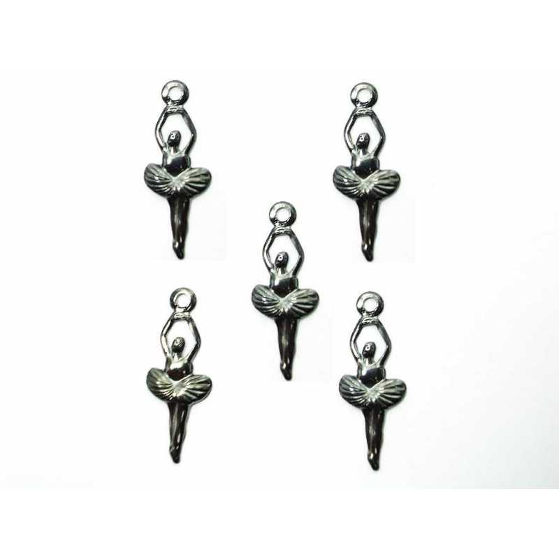 LOT 5 CHARMS METALS couleur hématite : danseuse 18*7mm 