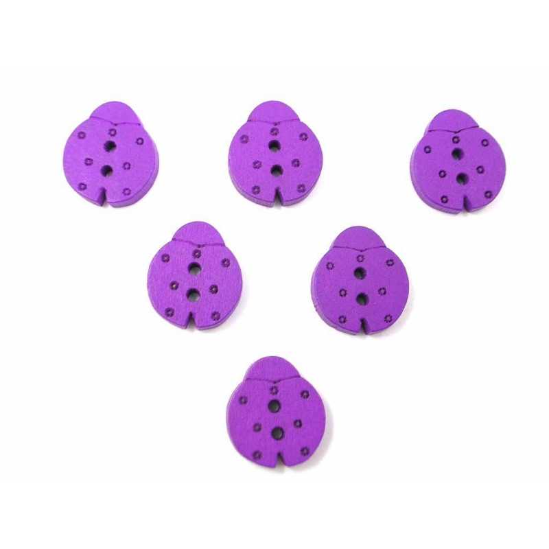 LOT 6 BOUTONS BOIS : coccinelle violette 16*14mm  