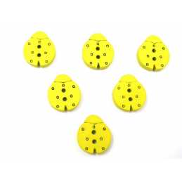 LOT 6 BOUTONS BOIS : coccinelle jaune 16*14mm  