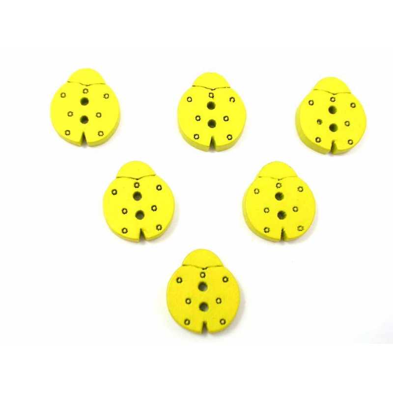 LOT 6 BOUTONS BOIS : coccinelle jaune 16*14mm  