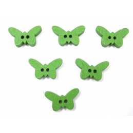  LOT 6 BOUTONS BOIS : papillon vert 17mm 