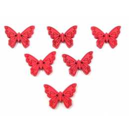  LOT 6 BOUTONS BOIS : papillon rouge 24*18mm 