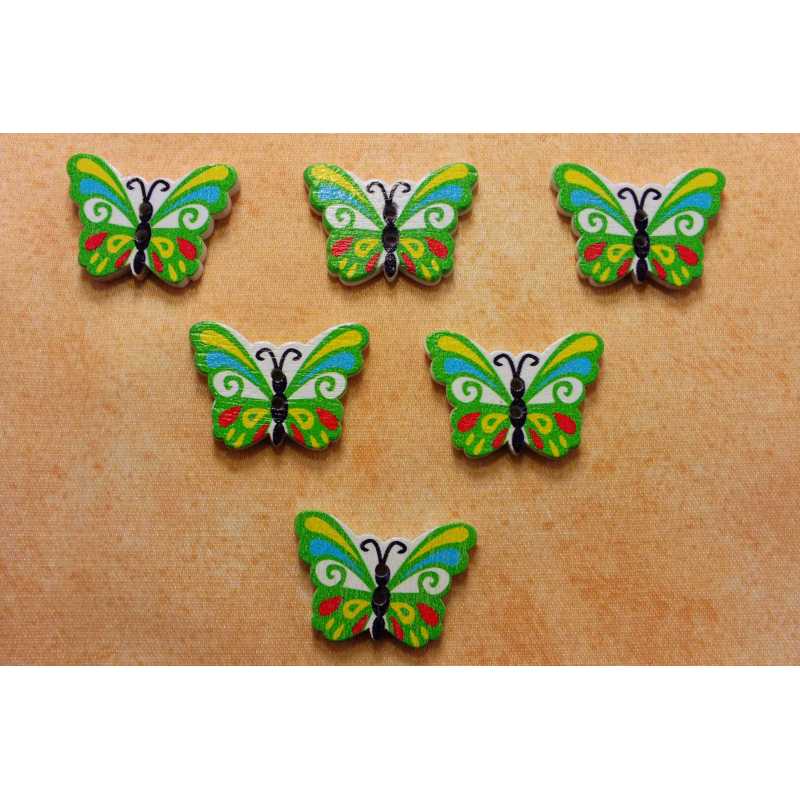 LOT 6 BOUTONS BOIS : papillon 23*16mm (01) 