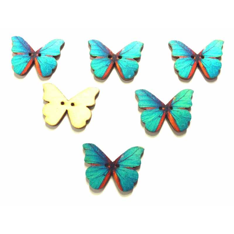 LOT 6 BOUTONS BOIS : papillon 28*20mm (04) 