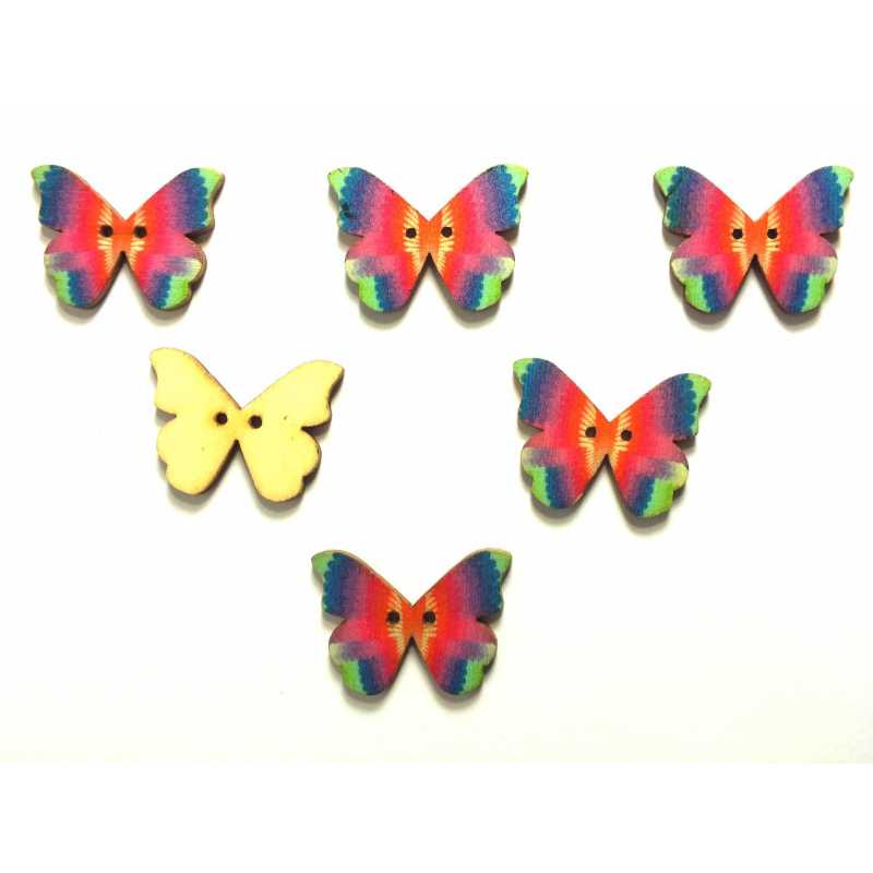 LOT 6 BOUTONS BOIS : papillon 28*20mm (08) 