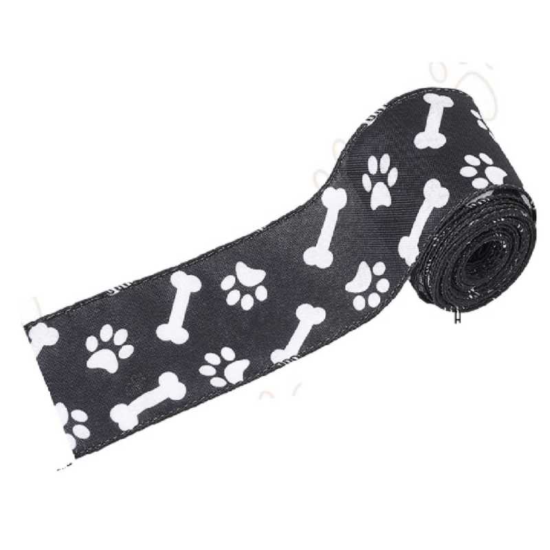 RUBAN POUR FLEURISTE : blanc motif patte de chien (01) largeur 60mm - longueur 100cm 