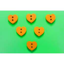LOT 6 BOUTONS BOIS : coeur orange 15*13mm (04) 