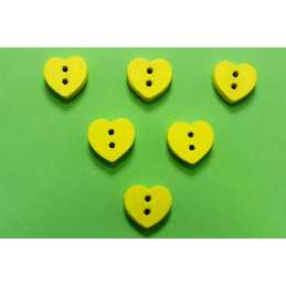 LOT 6 BOUTONS BOIS : coeur jaune 15*13mm (04) 