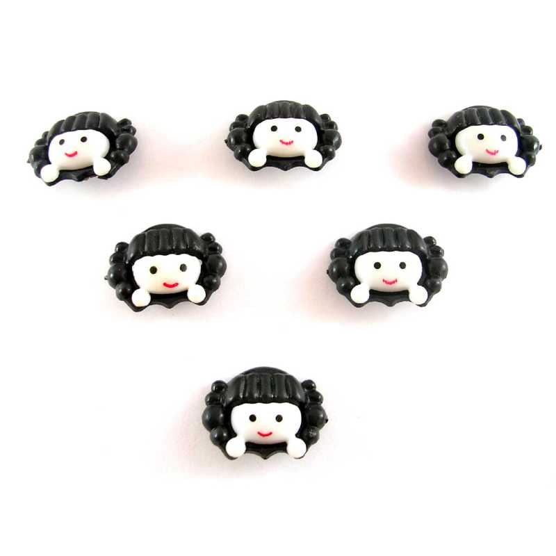 LOT 6 BOUTONS ACRYLIQUES : fille noire 22*17mm (01) 