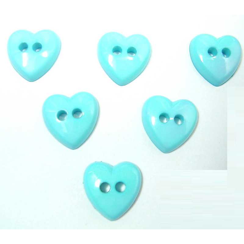 LOT 6 BOUTONS ACRYLIQUES : coeur bleu ciel 14mm 