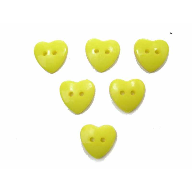 LOT 6 BOUTONS ACRYLIQUES : coeur jaune clair 14mm 