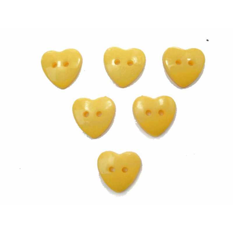 LOT 6 BOUTONS ACRYLIQUES : coeur jaune fonçé 14mm 