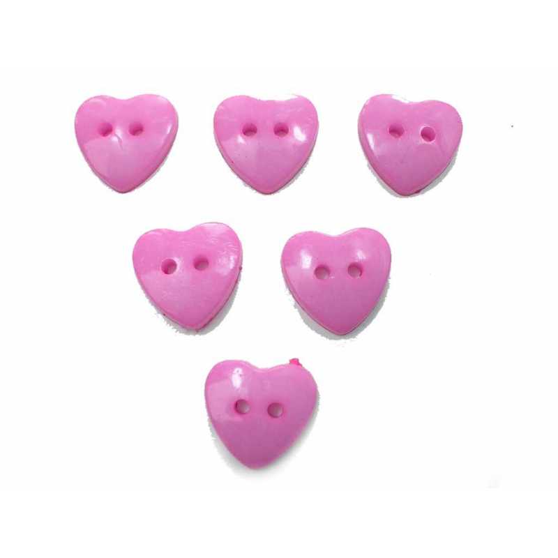 LOT 6 BOUTONS ACRYLIQUES  : coeur mauve 13mm 