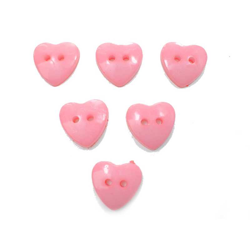 LOT 6 BOUTONS ACRYLIQUES : coeur rose clair  14mm 