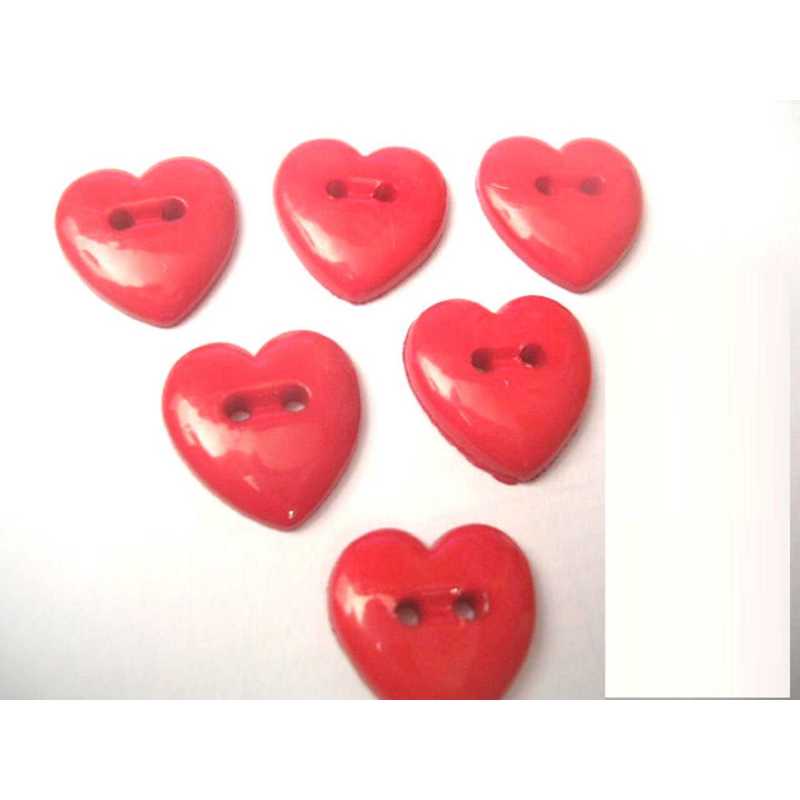 LOT 6 BOUTONS ACRYLIQUES : coeur rouge 14mm 