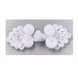 LOT 5 BOUTONS BRANDEBOURG blanc motif fantaisie polyester 6*2cm (02) 
