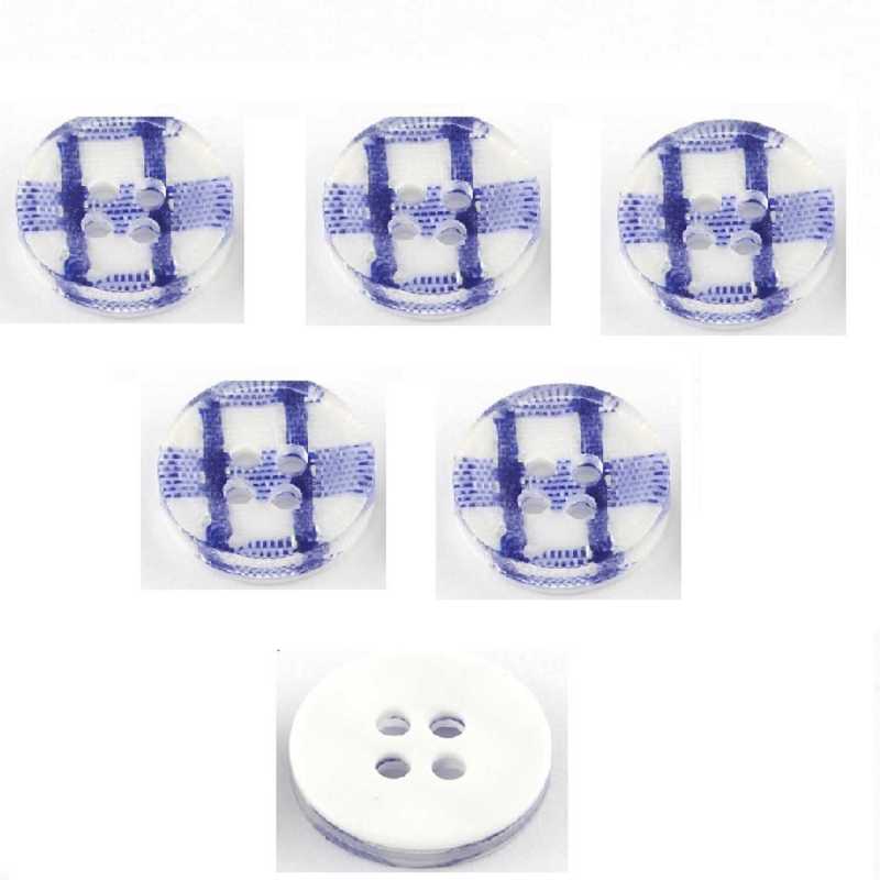 LOT 6 BOUTONS ACRYLIQUES : rond vivhy bleu/blanc 13mm (01) 