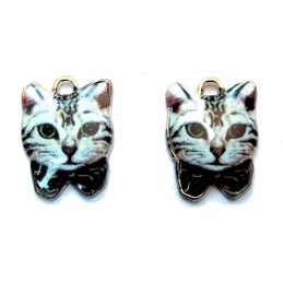 LOT 2 CHARMS/BRELOQUES  plaqué doré  : chat 21*17mm (06) 