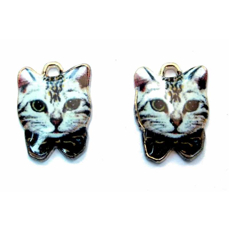 LOT 2 CHARMS/BRELOQUES  plaqué doré  : chat 21*17mm (06) 