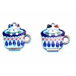 LOT 2 CHARMS/BRELOQUES  plaqué doré  : chat dans une tasse 23*21mm (02) 