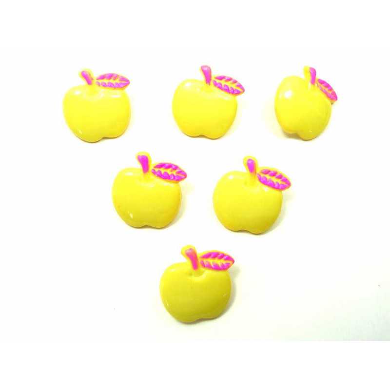 LOT 6 BOUTONS ACRYLIQUES : pomme jaune/rose  15mm 